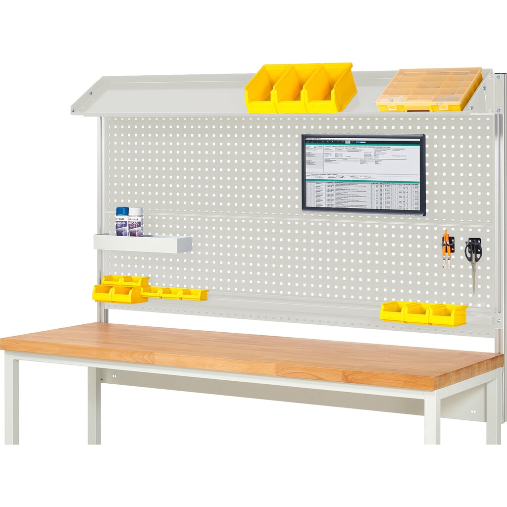 Module d’établi RAU, haut. x larg. x prof. 1 130 x 2 000 x 350 mm, avec 1 surface métallique inclinable, 1 rail de fixation et 1 support pour écran plat, kit complet 02 pour largeur de produit 2 000 mm Illustration du produit: Module d’établi RAU, haut. x larg. x prof. 1 130 x 2 000 x 350 mm, avec 1 surface métallique inclinable, 1 rail de fixation et 1 support pour écran plat, kit complet 02 pour largeur de produit 2 000 mm