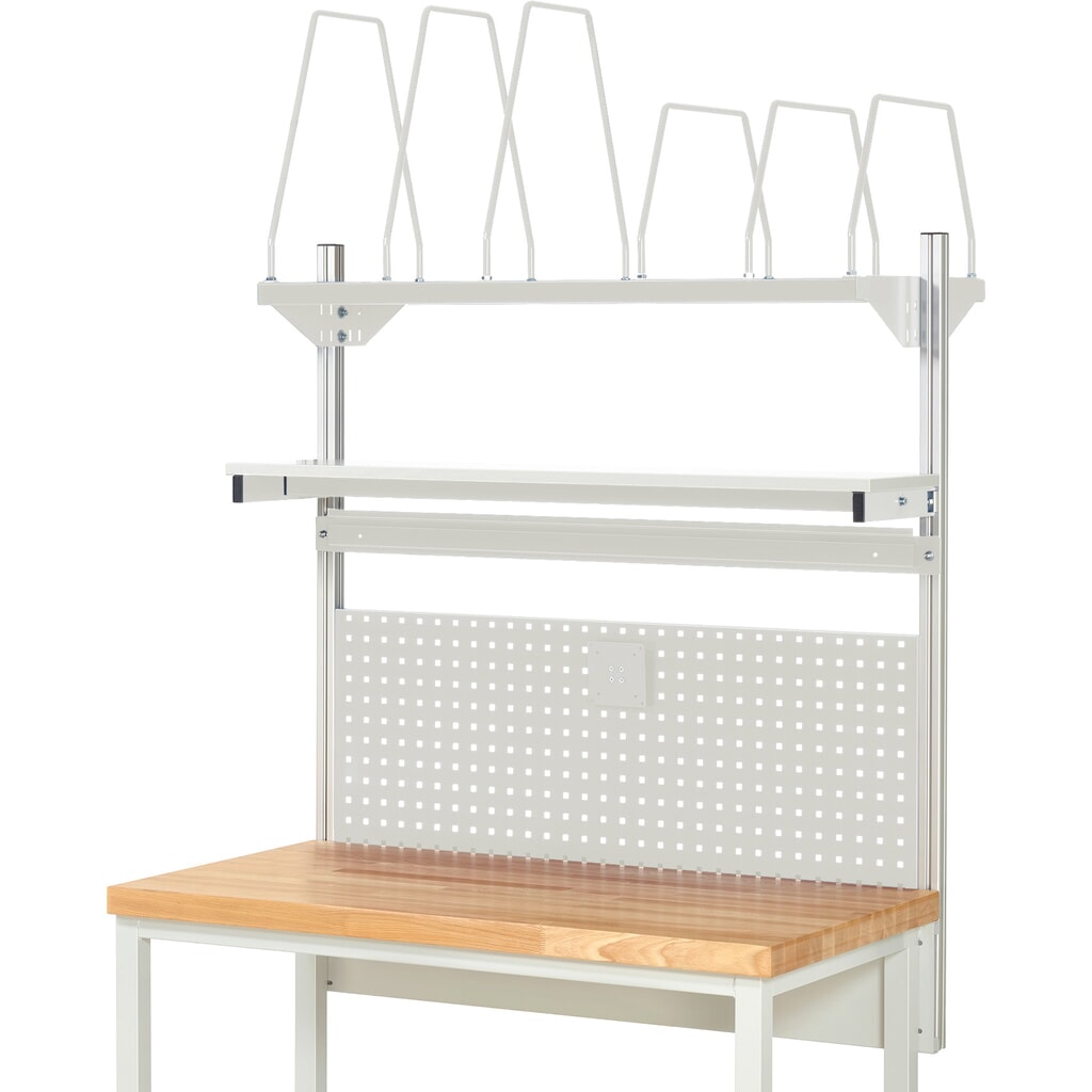 Module d’établi RAU, haut. x larg. x prof. 1 130 x 1 250 x 350 mm, avec 1 étagère, 1 rail de fixation et 1 support pour écran plat, kit complet 03 pour largeur de produit 1 250 mm N° de l'image du produit 2 : Module d’établi RAU, haut. x larg. x prof. 1 130 x 1 250 x 350 mm, avec 1 étagère, 1 rail de fixation et 1 support pour écran plat, kit complet 03 pour largeur de produit 1 250 mm