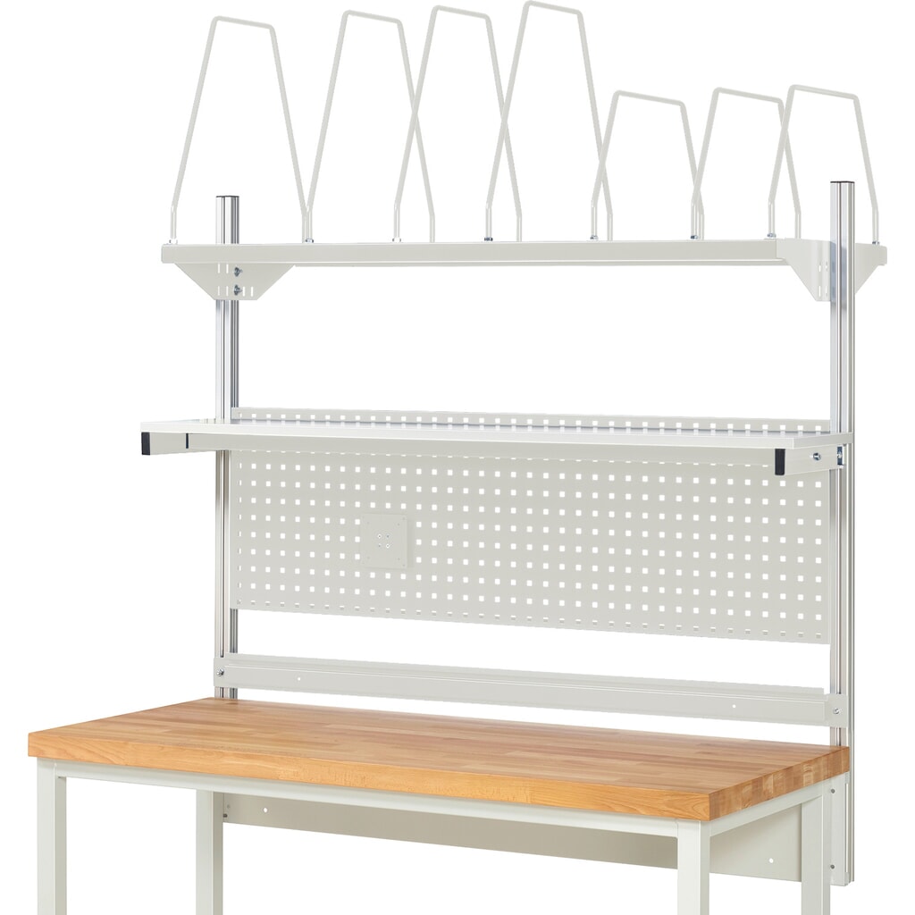 Module d’établi RAU, haut. x larg. x prof. 1 130 x 1 500 x 350 mm, avec 1 étagère, 1 rail de fixation et 1 support pour écran plat, kit complet 03 pour largeur de produit 2 000 mm N° de l'image du produit 2 : Module d’établi RAU, haut. x larg. x prof. 1 130 x 1 500 x 350 mm, avec 1 étagère, 1 rail de fixation et 1 support pour écran plat, kit complet 03 pour largeur de produit 2 000 mm