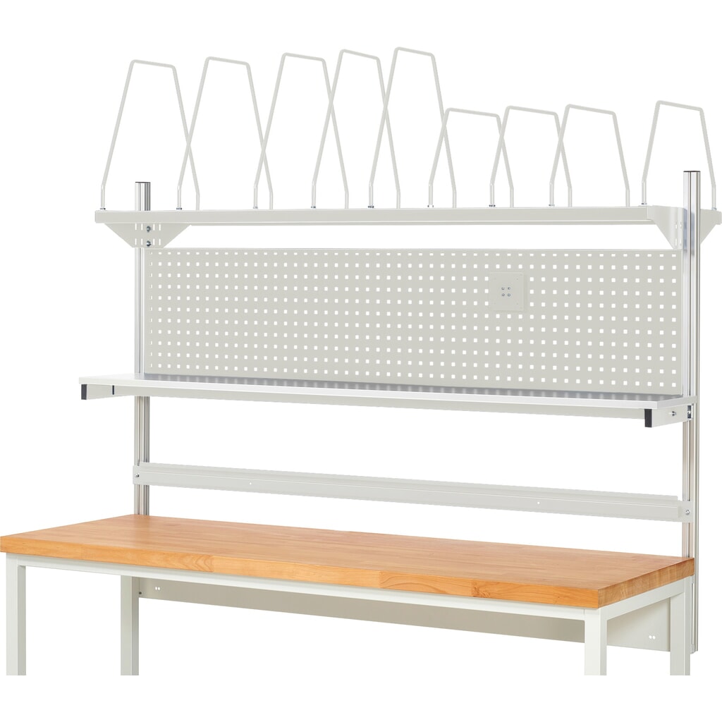 N° de l'image du produit 2 : Module d’établi RAU, haut. x larg. x prof. 1 130 x 2 000 x 350 mm, avec 1 étagère, 1 rail de fixation et 1 support pour écran plat, kit complet 03 pour largeur de produit 1 500 mm