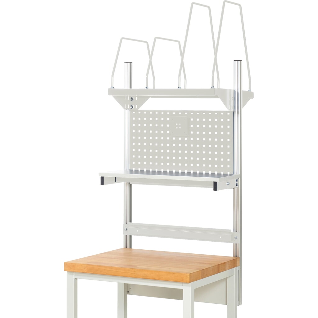 N° de l'image du produit 2 : Module d’établi RAU, haut. x larg. x prof. 1 130 x 750 x 350 mm, avec 1 étagère, 1 rail de fixation et 1 support pour écran plat, kit complet 03 pour largeur de produit 750 mm