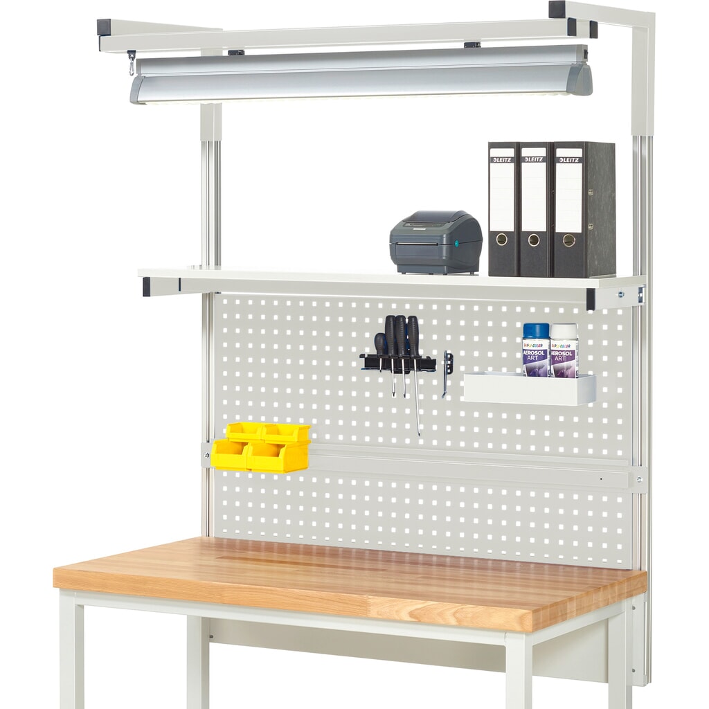 Module d’établi RAU, haut. x larg. x prof. 1 380 x 1 250 x 350mm, avec 1 étagère, 1 rail de fixation, 1 paire de potences et 1 lampe, kit complet 04 pour largeur de produit 1 250 mm Illustration du produit: Module d’établi RAU, haut. x larg. x prof. 1 380 x 1 250 x 350mm, avec 1 étagère, 1 rail de fixation, 1 paire de potences et 1 lampe, kit complet 04 pour largeur de produit 1 250 mm