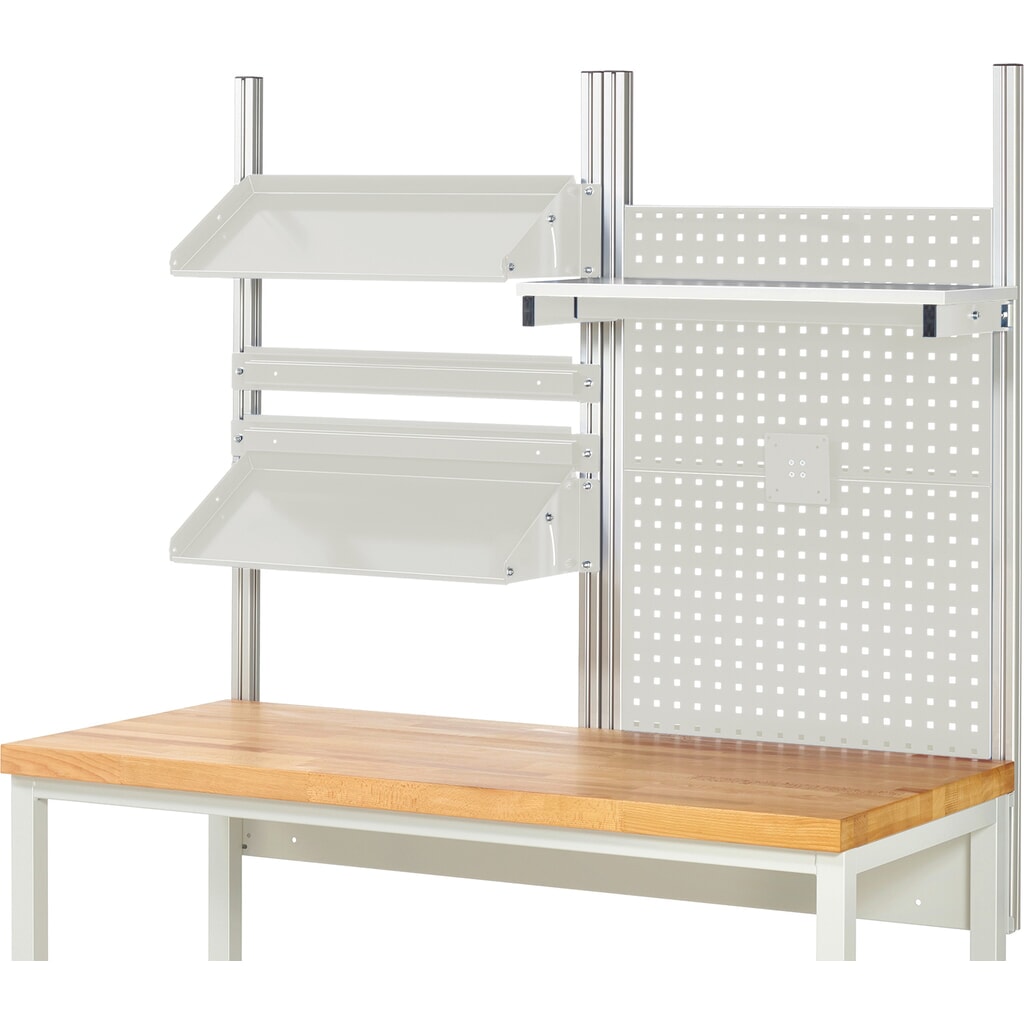 Module d’établi RAU, haut. x larg. x prof. 1 130 x 1 500 x 350 mm, avec 1 étagère, 2 rails de fixation, 2 surfaces métalliques inclinables et 1 support pour écran plat, kit complet 05 pour largeur de produit 1 500 mm N° de l'image du produit 2 : Module d’établi RAU, haut. x larg. x prof. 1 130 x 1 500 x 350 mm, avec 1 étagère, 2 rails de fixation, 2 surfaces métalliques inclinables et 1 support pour écran plat, kit complet 05 pour largeur de produit 1 500 mm