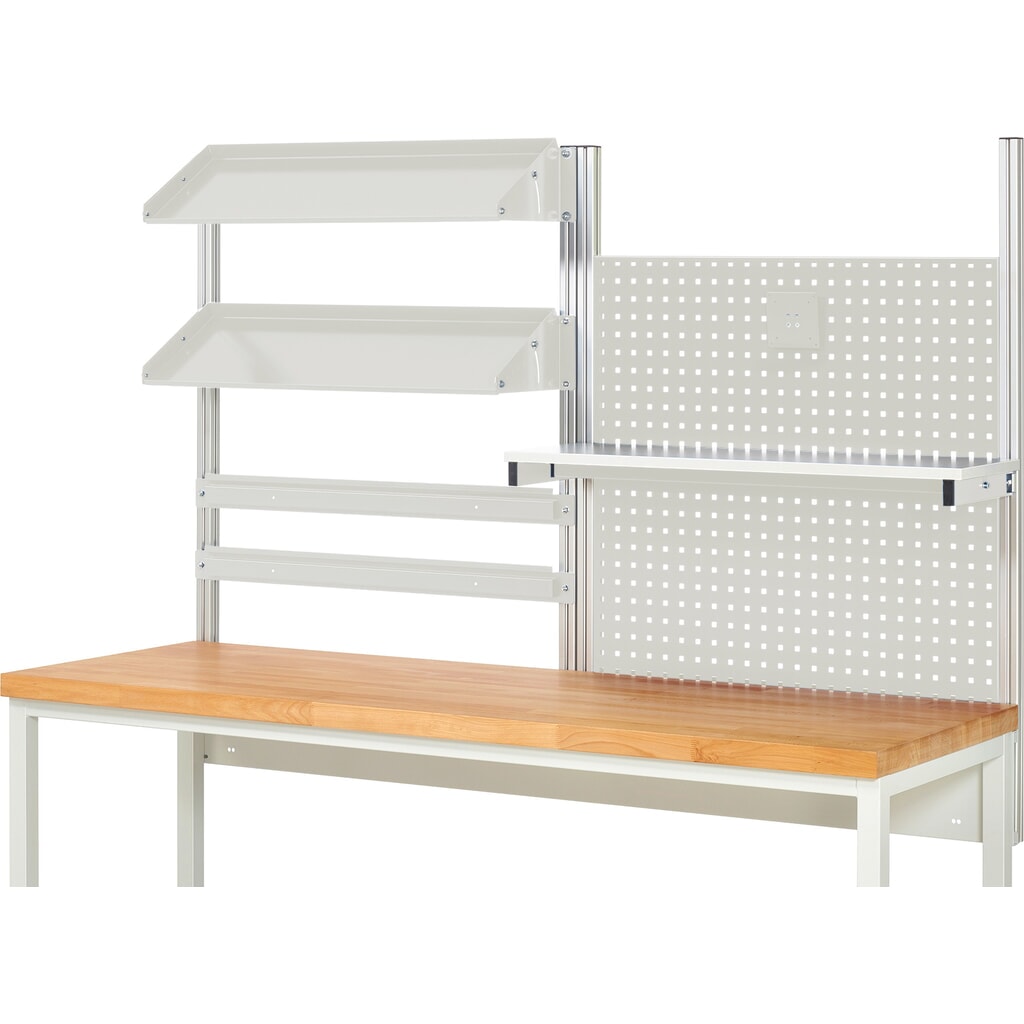 Module d’établi RAU, haut. x larg. x prof. 1 130 x 2 000 x 350 mm, avec 1 étagère, 2 rails de fixation, 2 surfaces métalliques inclinables et 1 support pour écran plat, kit complet 05 pour largeur de produit 2 000 mm N° de l'image du produit 2 : Module d’établi RAU, haut. x larg. x prof. 1 130 x 2 000 x 350 mm, avec 1 étagère, 2 rails de fixation, 2 surfaces métalliques inclinables et 1 support pour écran plat, kit complet 05 pour largeur de produit 2 000 mm