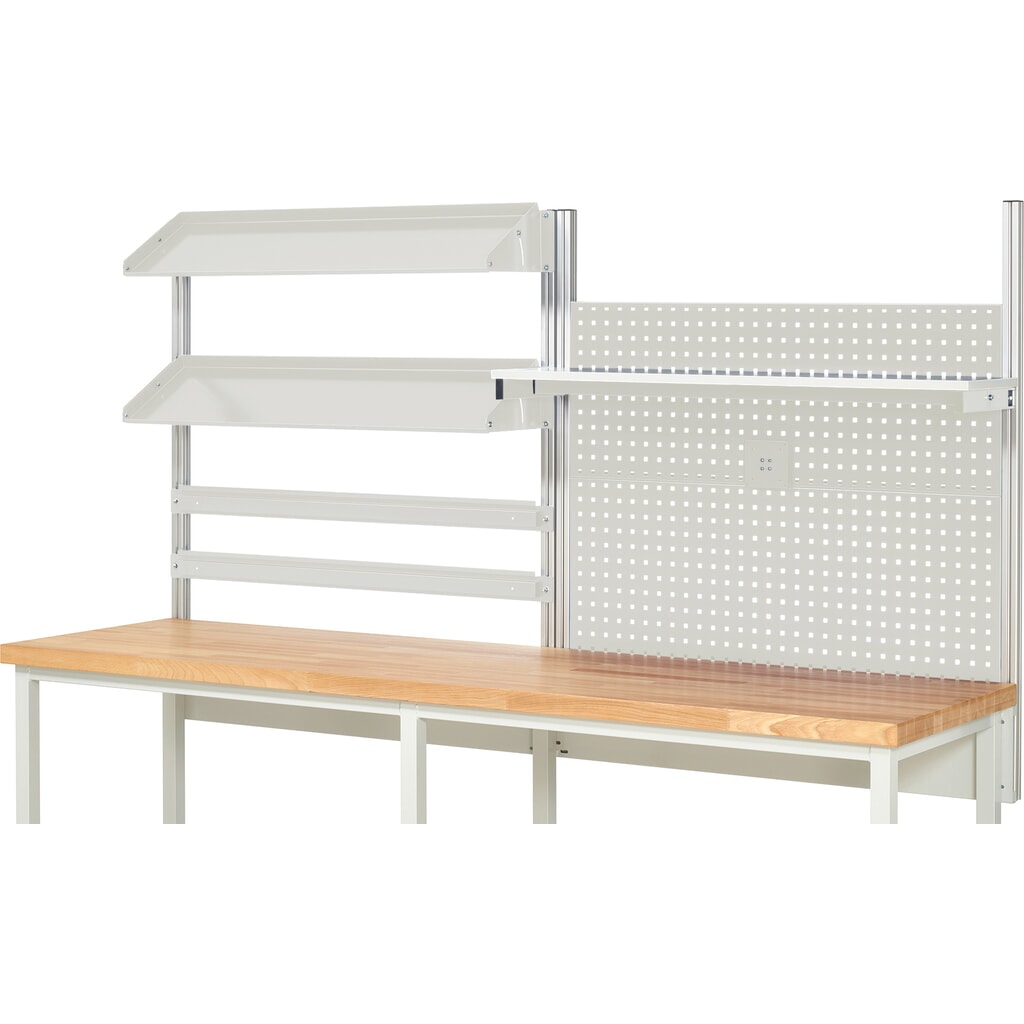 Module d’établi RAU, haut. x larg. x prof. 1 130 x 2 500 x 350 mm, avec 1 étagère, 2 rails de fixation, 2 surfaces métalliques inclinables et 1 support pour écran plat, kit complet 05 pour largeur de produit 2 500 mm N° de l'image du produit 2 : Module d’établi RAU, haut. x larg. x prof. 1 130 x 2 500 x 350 mm, avec 1 étagère, 2 rails de fixation, 2 surfaces métalliques inclinables et 1 support pour écran plat, kit complet 05 pour largeur de produit 2 500 mm