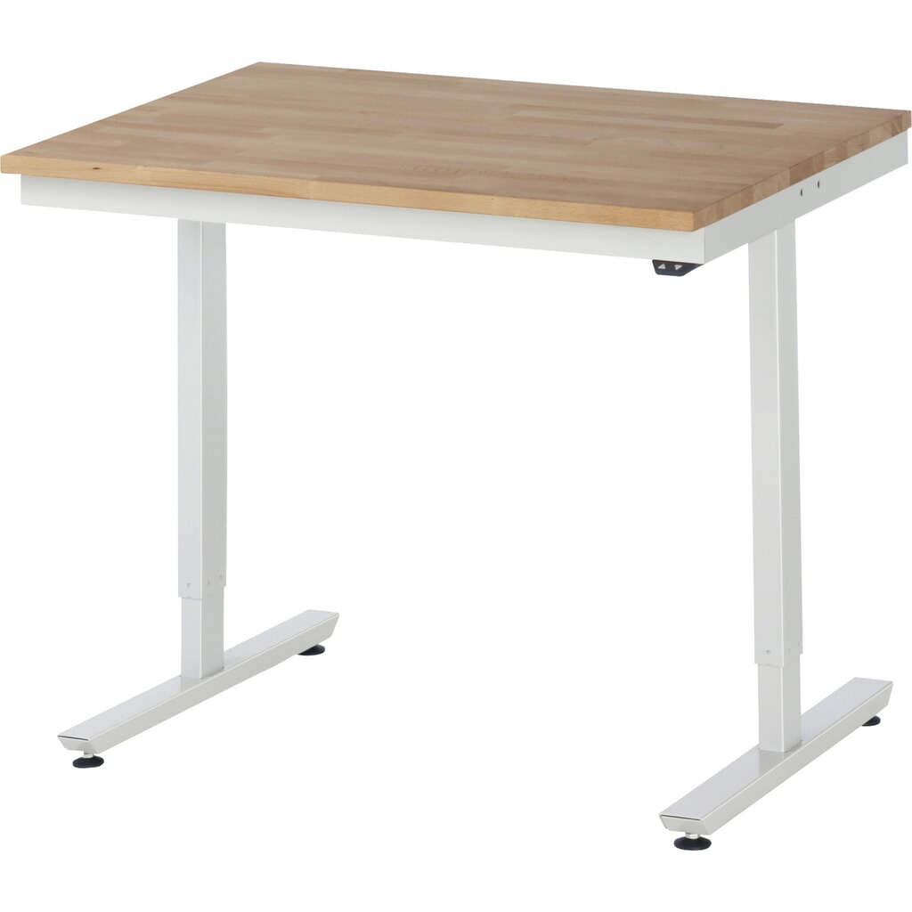 RAU Table de travail à réglage électrique de la hauteur Série adlatus 300, HxlxP 720-1 120 x 1 000 x 800 mm, plan de travail en hêtre massif Illustration du produit: RAU Table de travail à réglage électrique de la hauteur Série adlatus 300, HxlxP 720-1 120 x 1 000 x 800 mm, plan de travail en hêtre massif