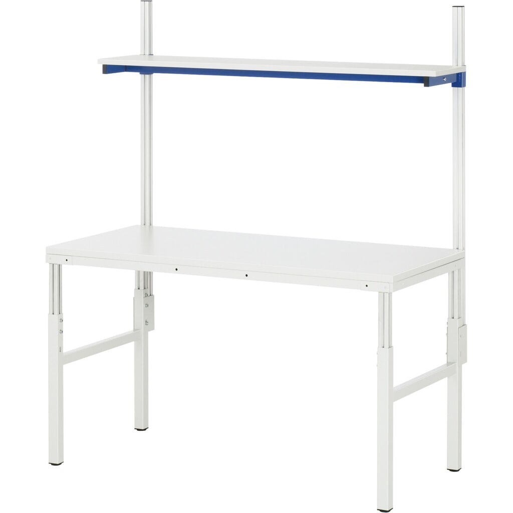 Illustration du produit: RAU Table de travail Série E, avec étagère, HxlxP 650-1 000 x 1 200 x 500 mm, plan de travail avec revêtement en mélamine