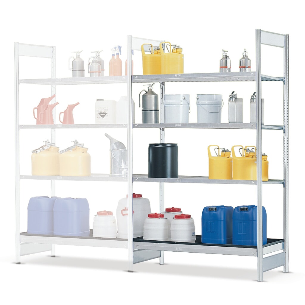 Rayonnage à matières dangereuses asecos®, pour liquides dangereux pour les eaux et agressifs, 1 bac collecteur 28 l, travée auxiliaire Illustration du produit: Rayonnage à matières dangereuses asecos®, pour liquides dangereux pour les eaux et agressifs, 1 bac collecteur 28 l, travée auxiliaire