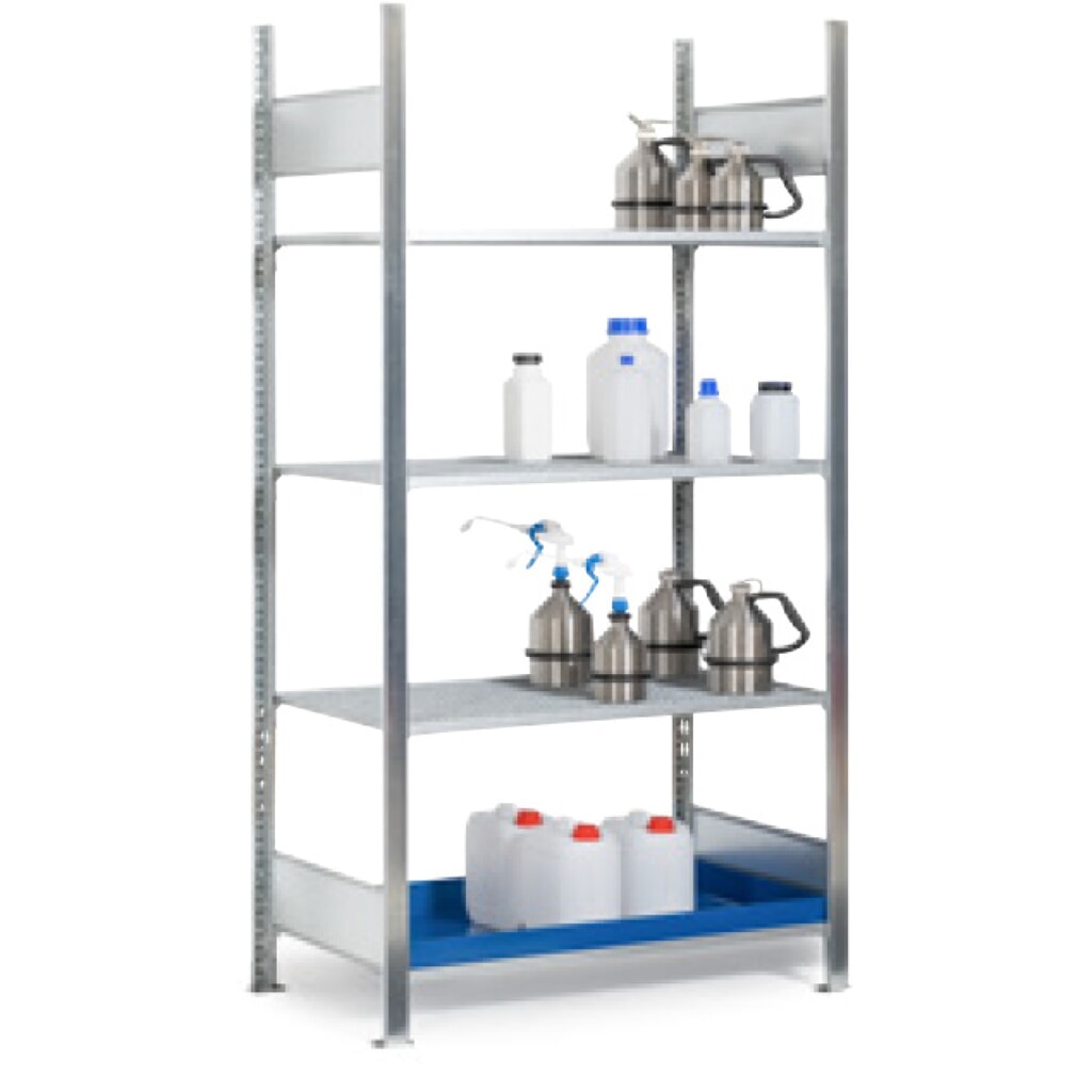 Rayonnage à matières dangereuses asecos®, pour liquides dangereux pour les eaux et inflammables