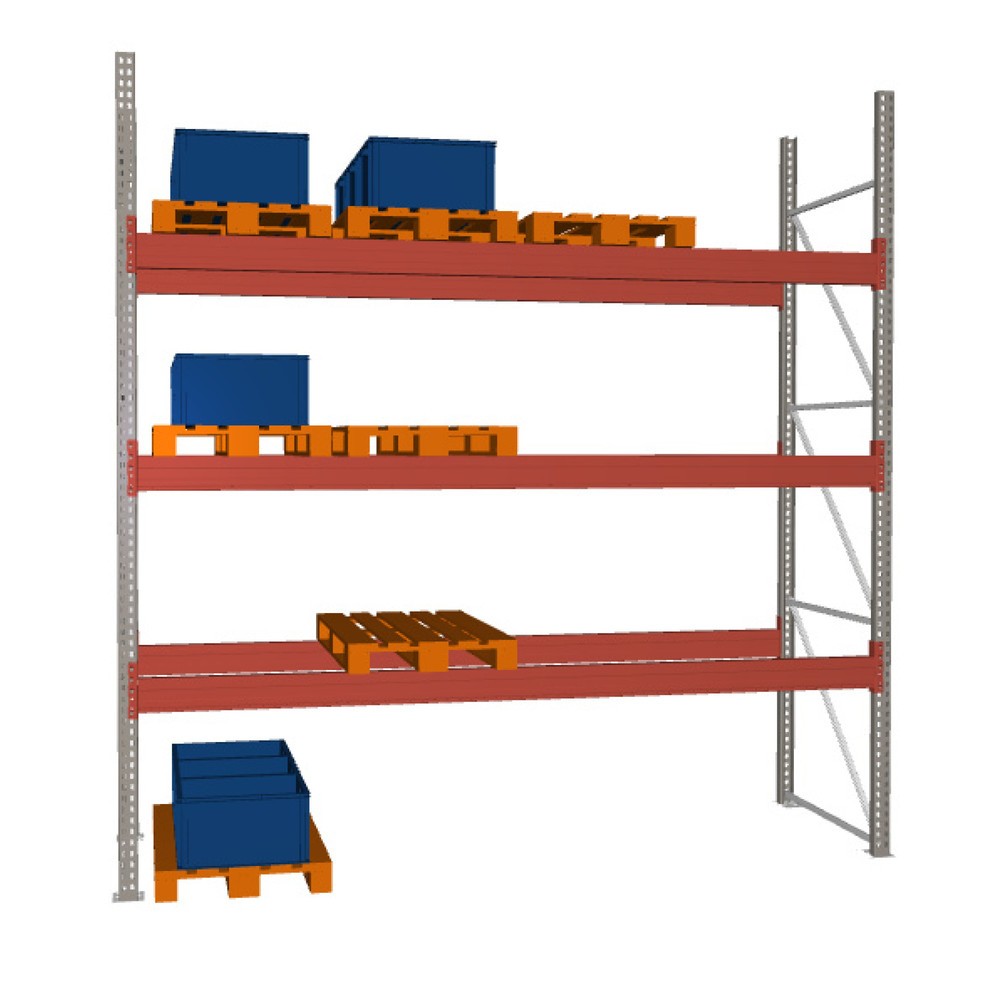 Numéro de l'image du produit 1: Rayonnage à palettes MULTIPAL META, module de base, charge par tablette 3 890 kg, HxlxP 3 800 x 3 600 x 1 100 mm