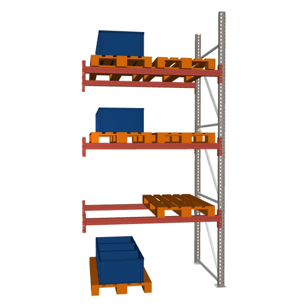 Illustration du produit: Rayonnage à palettes META MULTIPAL, travée auxiliaire, charge par tablette 2 000 kg, 8 emplacements pour palettes, 3,8 m de hauteur