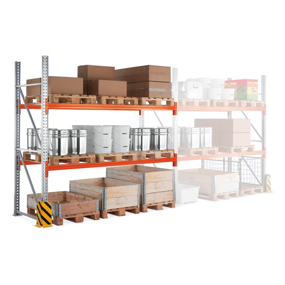 Numéro de l'image du produit 2: Rayonnage à palettes META MULTIPAL, travée auxiliaire, charge par tablette 2 000 kg, 8 emplacements pour palettes, 3,8 m de hauteur
