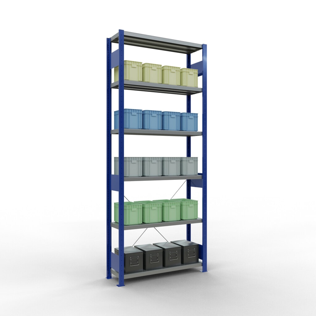 N° de l'image du produit 3 : SCHULTE Rayonnage à tablettes, bleu gentiane / galvanisé, charge par tablette 330 kg, HxlxP 2 500 x 1 060 x 336 mm