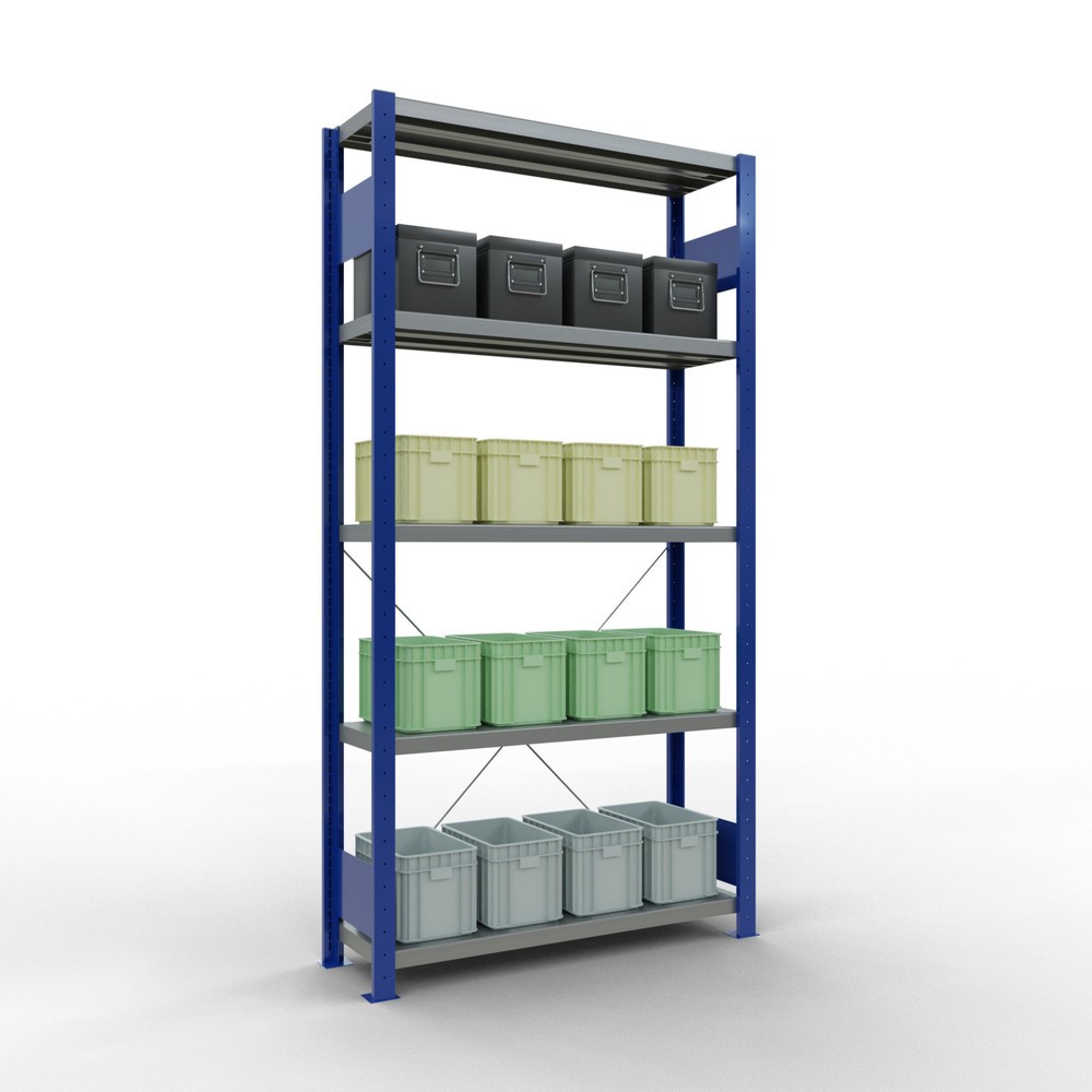 Numéro de l'image du produit 3: SCHULTE Rayonnage à tablettes, bleu gentiane / galvanisé, avec 5 tablettes en tôle d’acier, charge par tablette 330 kg, HxlxP 2 000 x 1 060 x 336 mm