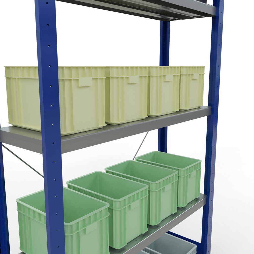 SCHULTE Rayonnage à tablettes, bleu gentiane / galvanisé, avec 5 tablettes en tôle d’acier, charge par tablette 330 kg, HxlxP 2 000 x 1 060 x 336 mm N° de l'image du produit 4 : SCHULTE Rayonnage à tablettes, bleu gentiane / galvanisé, avec 5 tablettes en tôle d’acier, charge par tablette 330 kg, HxlxP 2 000 x 1 060 x 336 mm
