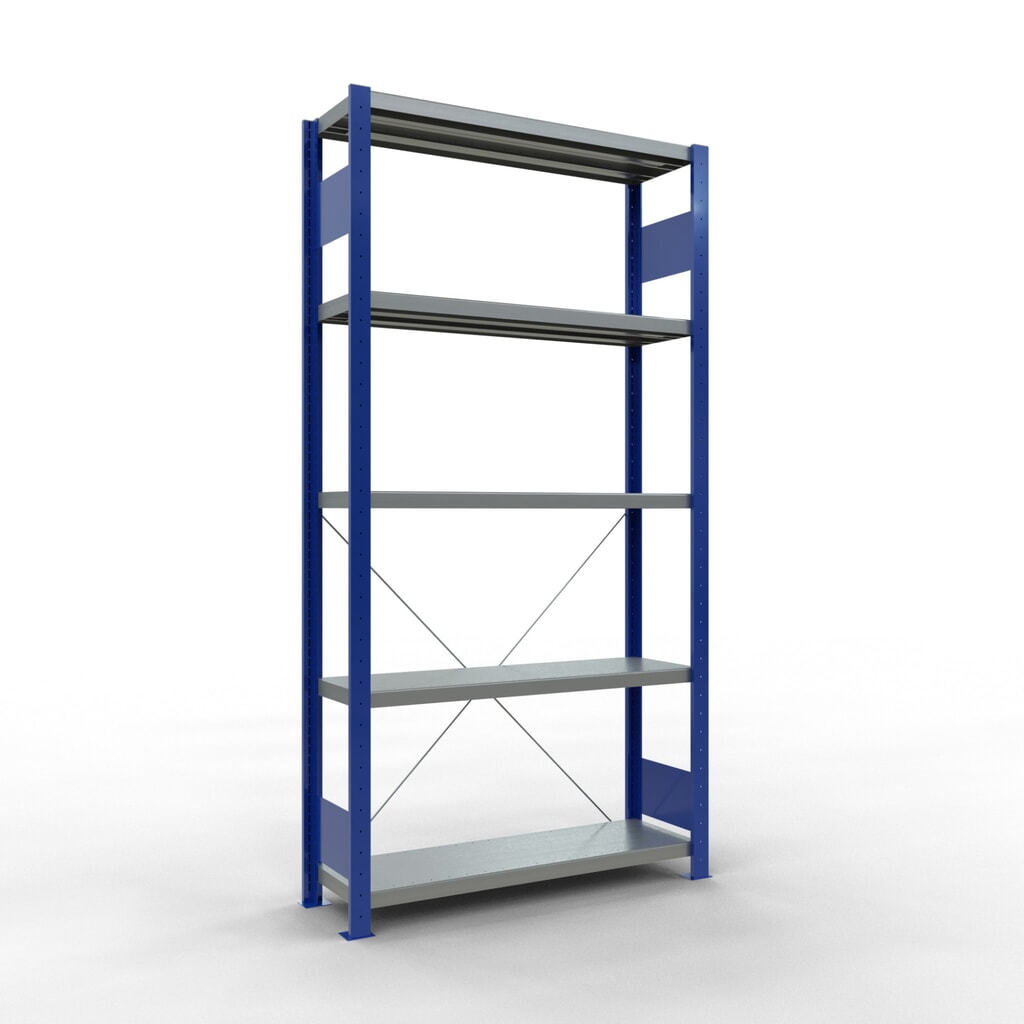 Illustration du produit: SCHULTE Rayonnage à tablettes, bleu gentiane / galvanisé, avec 5 tablettes en tôle d’acier, charge par tablette 330 kg, HxlxP 2 000 x 1 060 x 336 mm