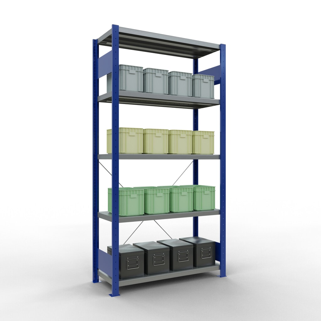 SCHULTE Rayonnage à tablettes, bleu gentiane / galvanisé, avec 5 tablettes en tôle d’acier, charge par tablette 330 kg, HxlxP 2 000 x 1 060 x 436 mm N° de l'image du produit 3 : SCHULTE Rayonnage à tablettes, bleu gentiane / galvanisé, avec 5 tablettes en tôle d’acier, charge par tablette 330 kg, HxlxP 2 000 x 1 060 x 436 mm