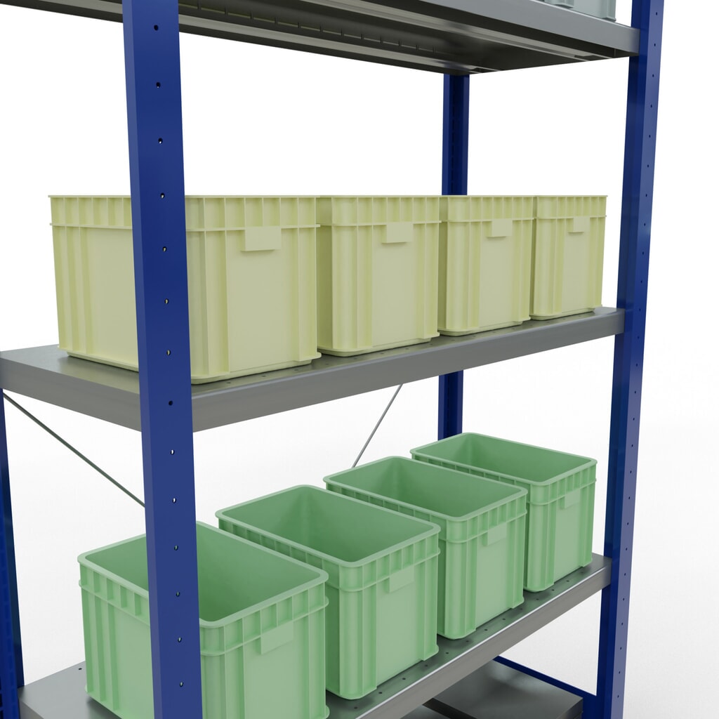 N° de l'image du produit 4 : SCHULTE Rayonnage à tablettes, bleu gentiane / galvanisé, avec 5 tablettes en tôle d’acier, charge par tablette 330 kg, HxlxP 2 000 x 1 060 x 436 mm
