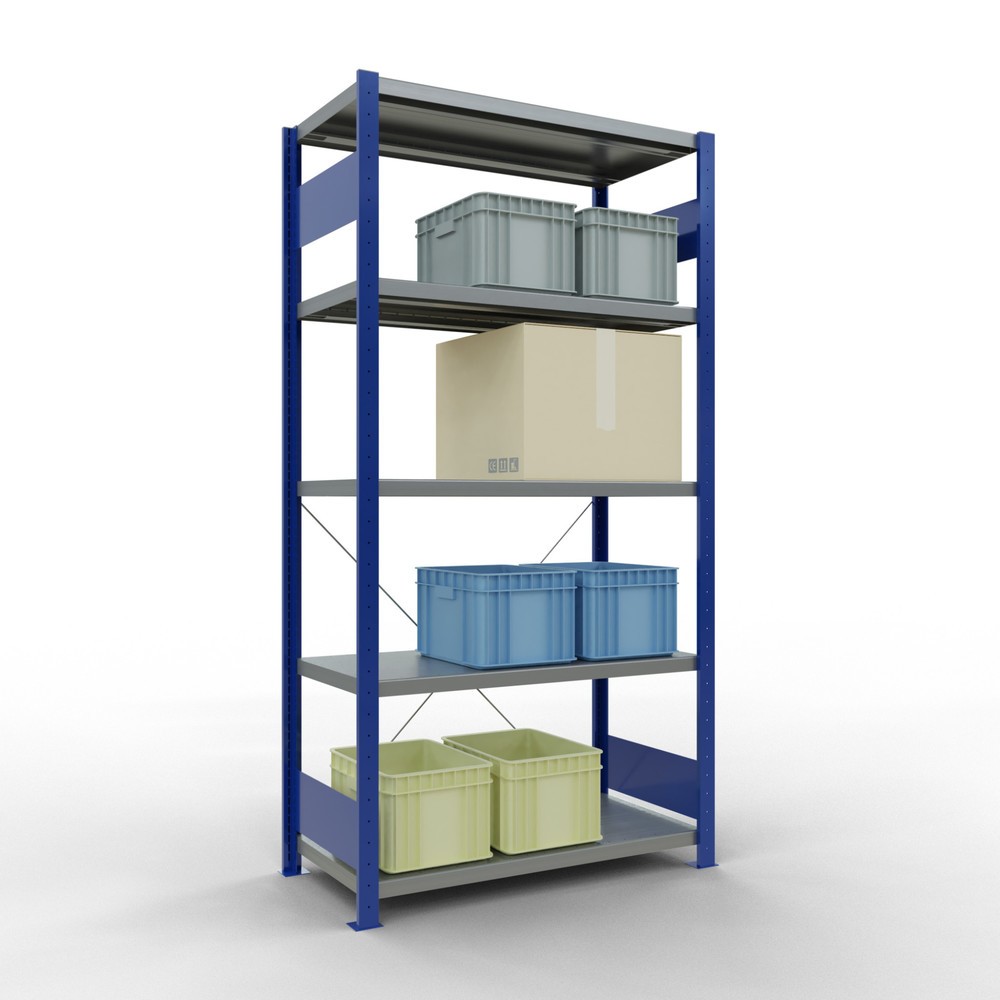 Numéro de l'image du produit 3: SCHULTE Rayonnage à tablettes, bleu gentiane / galvanisé, avec 5 tablettes en tôle d’acier, charge par tablette 330 kg, HxlxP 2 000 x 1 060 x 536 mm