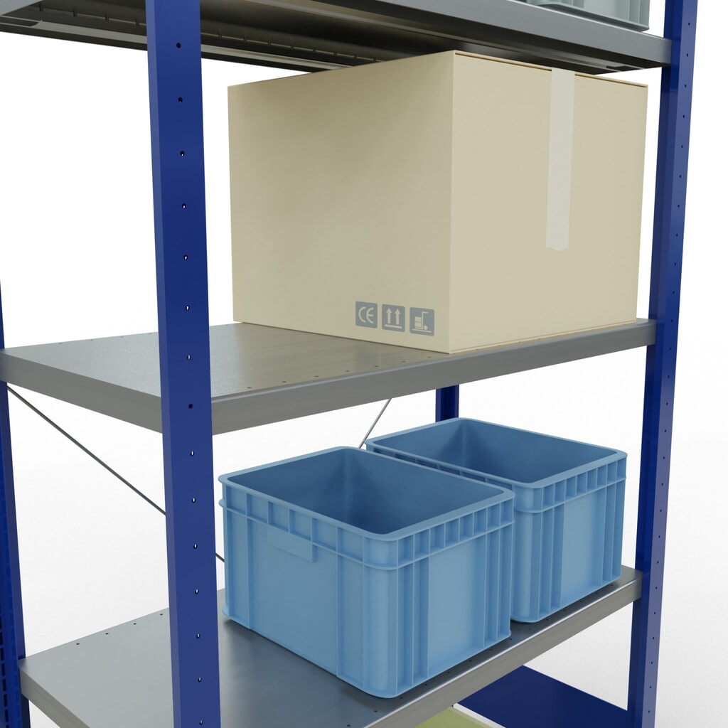 N° de l'image du produit 4 : SCHULTE Rayonnage à tablettes, bleu gentiane / galvanisé, avec 5 tablettes en tôle d’acier, charge par tablette 330 kg, HxlxP 2 000 x 1 060 x 536 mm