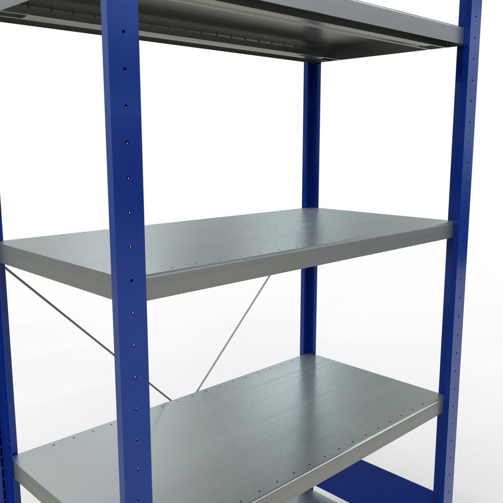 Numéro de l'image du produit 5: SCHULTE Rayonnage à tablettes, bleu gentiane / galvanisé, avec 5 tablettes en tôle d’acier, charge par tablette 330 kg, HxlxP 2 000 x 1 060 x 536 mm