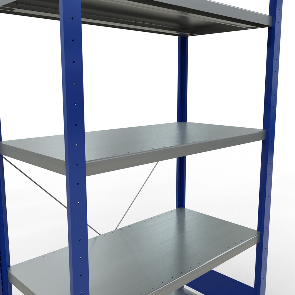 SCHULTE Rayonnage à tablettes, bleu gentiane / galvanisé, avec 5 tablettes en tôle d’acier, charge par tablette 330 kg, HxlxP 2 000 x 1 060 x 536 mm N° de l'image du produit 5 : SCHULTE Rayonnage à tablettes, bleu gentiane / galvanisé, avec 5 tablettes en tôle d’acier, charge par tablette 330 kg, HxlxP 2 000 x 1 060 x 536 mm