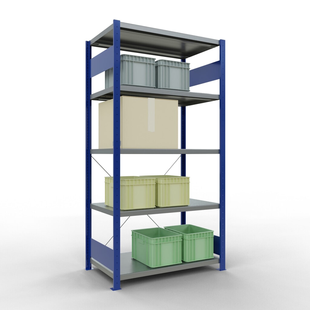 SCHULTE Rayonnage à tablettes, bleu gentiane / galvanisé, avec 5 tablettes en tôle d’acier, charge par tablette 330 kg, HxlxP 2 000 x 1 060 x 636 mm N° de l'image du produit 3 : SCHULTE Rayonnage à tablettes, bleu gentiane / galvanisé, avec 5 tablettes en tôle d’acier, charge par tablette 330 kg, HxlxP 2 000 x 1 060 x 636 mm