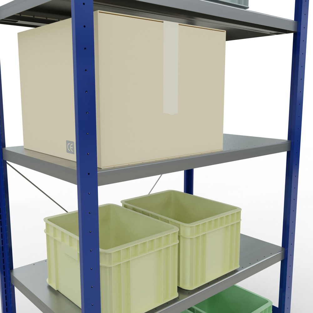 Numéro de l'image du produit 4: SCHULTE Rayonnage à tablettes, bleu gentiane / galvanisé, avec 5 tablettes en tôle d’acier, charge par tablette 330 kg, HxlxP 2 000 x 1 060 x 636 mm