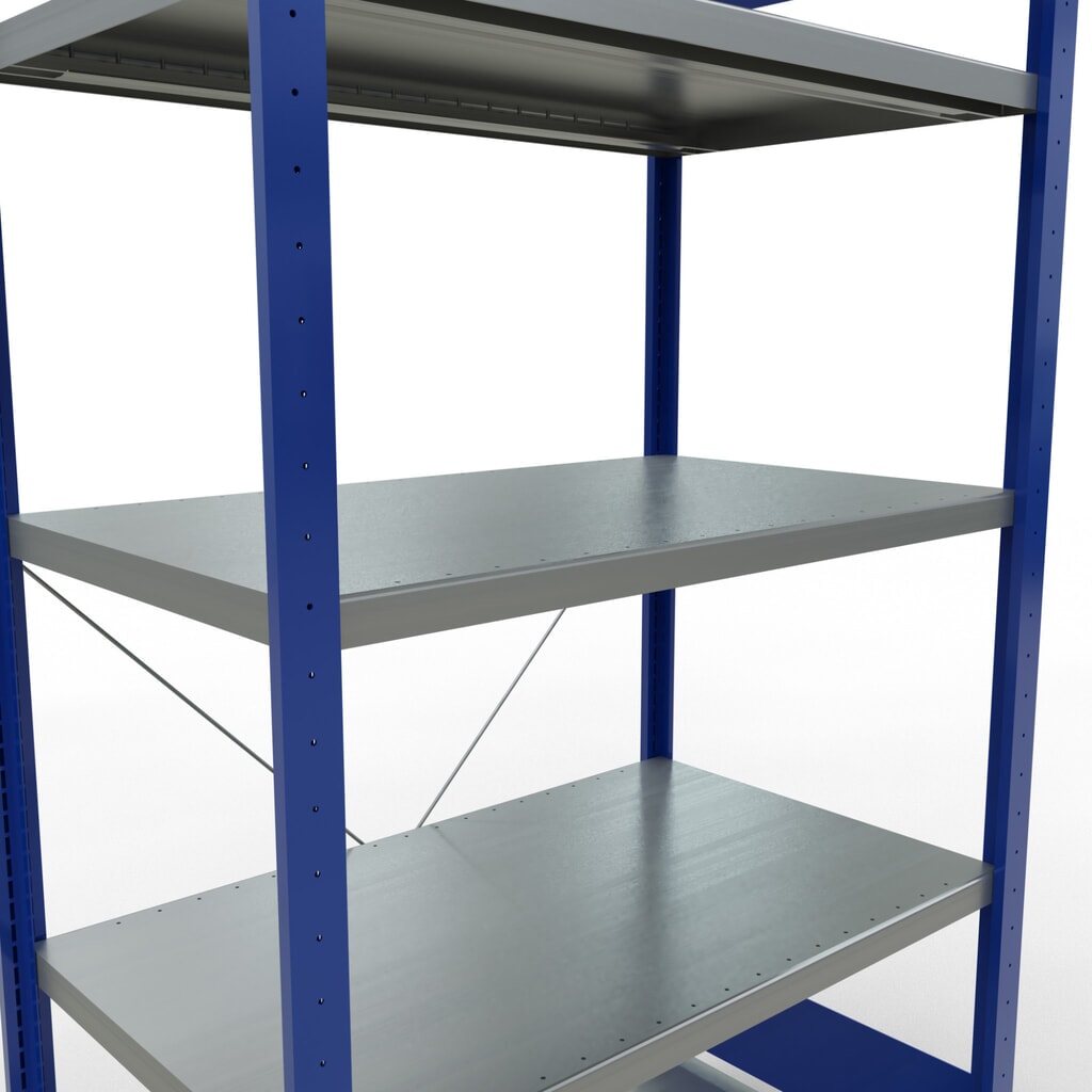 N° de l'image du produit 5 : SCHULTE Rayonnage à tablettes, bleu gentiane / galvanisé, avec 5 tablettes en tôle d’acier, charge par tablette 330 kg, HxlxP 2 000 x 1 060 x 636 mm