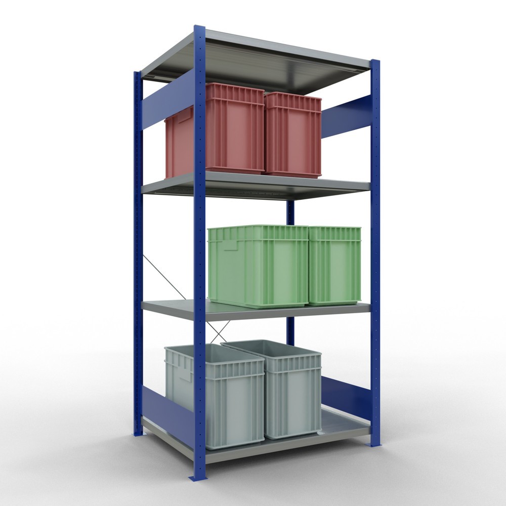 Numéro de l'image du produit 3: SCHULTE Rayonnage à tablettes, bleu gentiane / galvanisé, avec 5 tablettes en tôle d’acier, charge par tablette 330 kg, HxlxP 2 000 x 1 060 x 836 mm