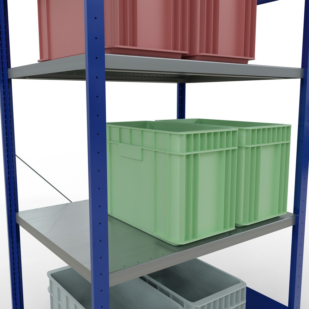Numéro de l'image du produit 4: SCHULTE Rayonnage à tablettes, bleu gentiane / galvanisé, avec 5 tablettes en tôle d’acier, charge par tablette 330 kg, HxlxP 2 000 x 1 060 x 836 mm
