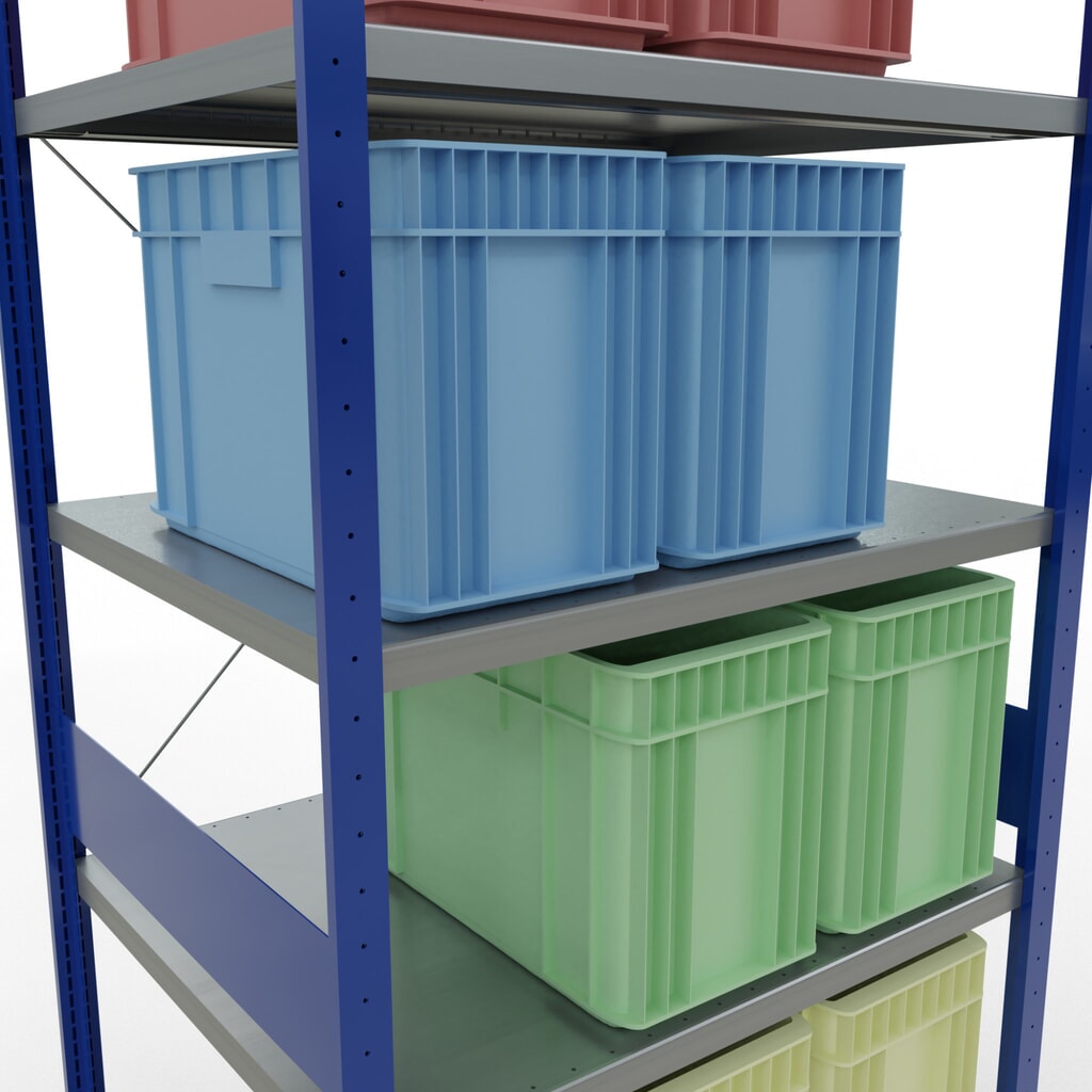 SCHULTE Rayonnage à tablettes, bleu gentiane / galvanisé, charge par tablette 330 kg, HxlxP 3 000 x 1 060 x 836 mm N° de l'image du produit 4 : SCHULTE Rayonnage à tablettes, bleu gentiane / galvanisé, charge par tablette 330 kg, HxlxP 3 000 x 1 060 x 836 mm