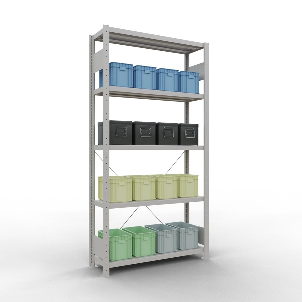 Numéro de l'image du produit 3: SCHULTE Rayonnage à tablettes gris clair avec 5 tablettes en tôle d’acier, charge par tablette 330 kg, HxlxP 2 000 x 1 060 x 336 mm
