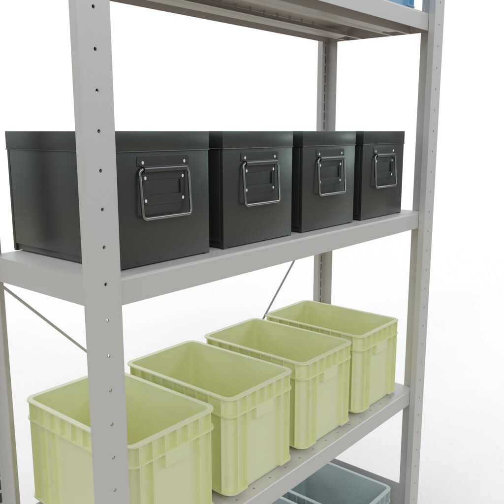 N° de l'image du produit 4 : SCHULTE Rayonnage à tablettes gris clair avec 5 tablettes en tôle d’acier, charge par tablette 330 kg, HxlxP 2 000 x 1 060 x 336 mm