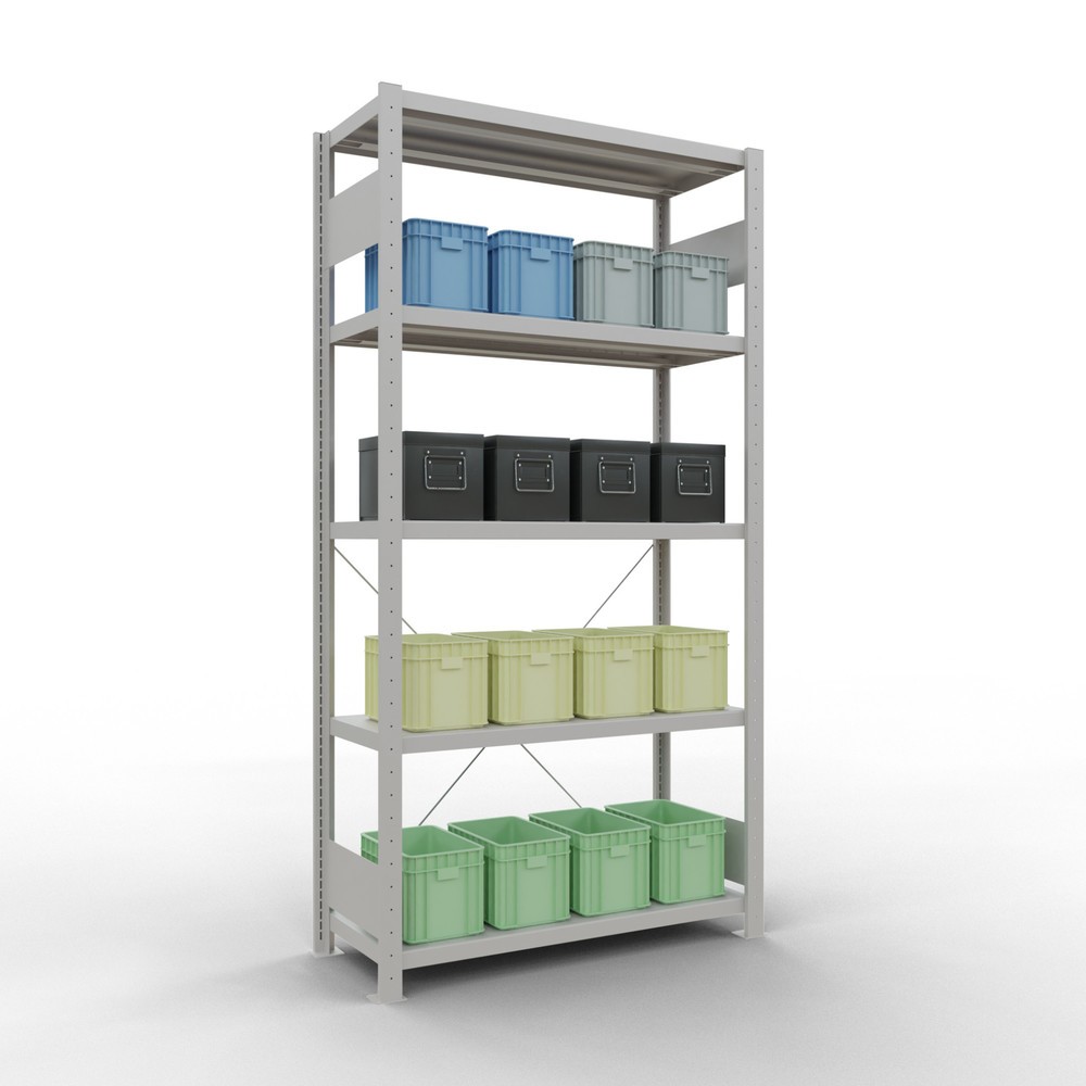 Numéro de l'image du produit 3: SCHULTE Rayonnage à tablettes gris clair avec 5 tablettes en tôle d’acier, charge par tablette 330 kg, HxlxP 2 000 x 1 060 x 436 mm