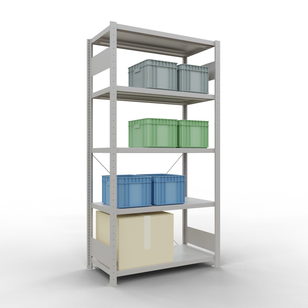 Numéro de l'image du produit 3: SCHULTE Rayonnage à tablettes gris clair avec 5 tablettes en tôle d’acier, charge par tablette 330 kg, HxlxP 2 000 x 1 060 x 536 mm