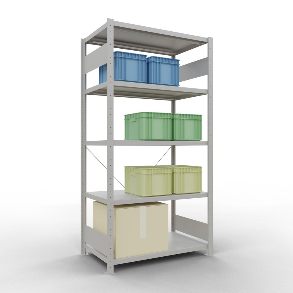 N° de l'image du produit 3 : SCHULTE Rayonnage à tablettes gris clair avec 5 tablettes en tôle d’acier, charge par tablette 330 kg, HxlxP 2 000 x 1 060 x 636 mm