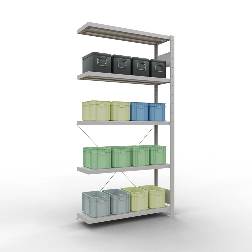 N° de l'image du produit 3 : Rayonnage à tablettes SCHULTE, système à emboîter, travée auxiliaire, charge par tablette 330 kg, gris clair, HxlxP 2000 x 1000 x 300 mm