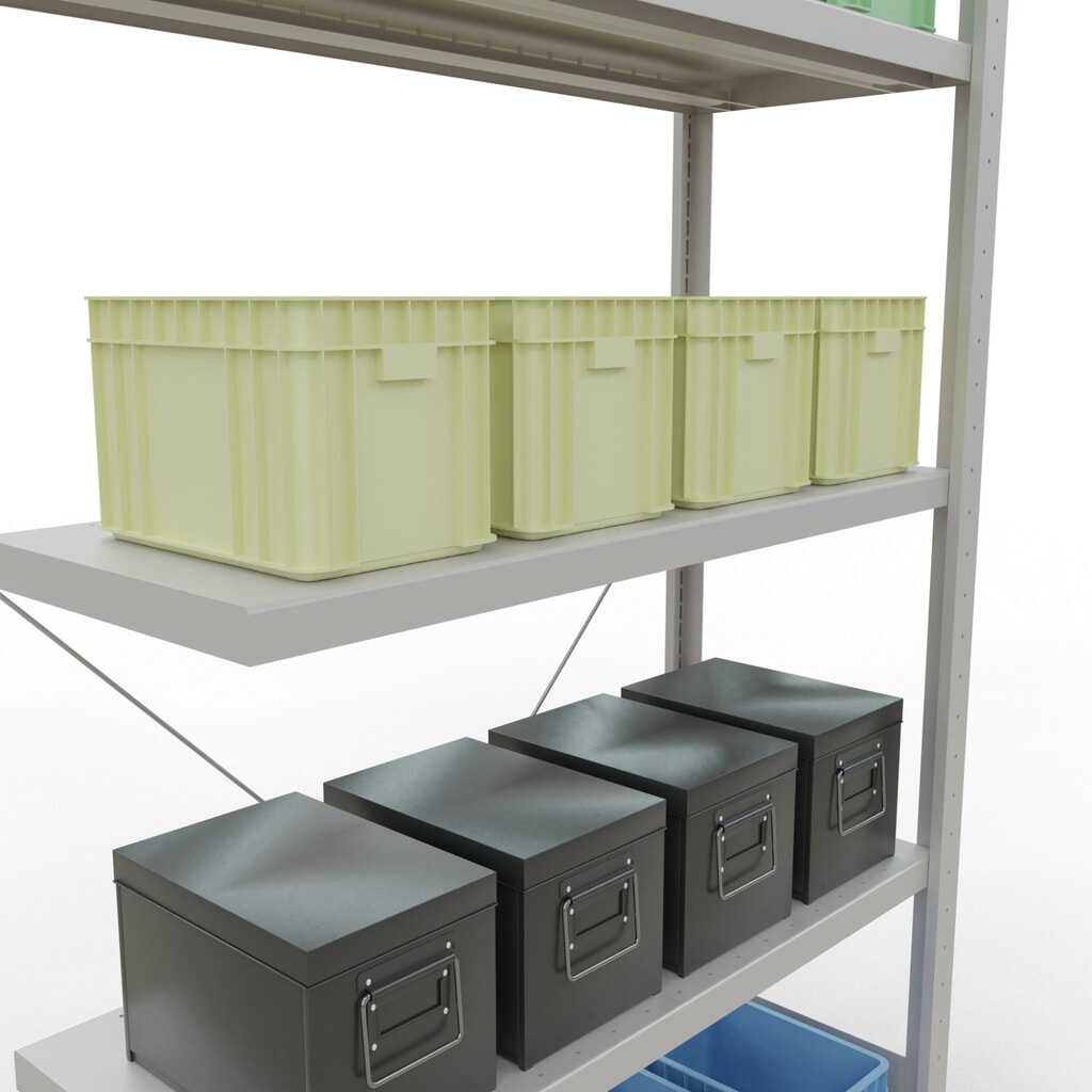 N° de l'image du produit 4 : Rayonnage à tablettes SCHULTE, système à emboîter, travée auxiliaire, charge par tablette 330 kg, gris clair, HxlxP 2000 x 1000 x 400 mm