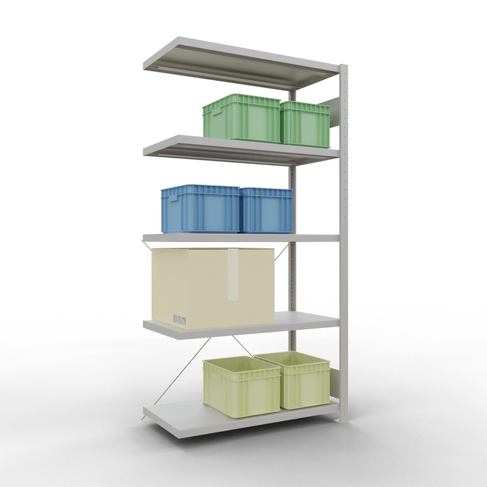 Numéro de l'image du produit 3: Rayonnage à tablettes SCHULTE, système à emboîter, travée auxiliaire, charge par tablette 330 kg, gris clair, HxlxP 2000 x 1000 x 500 mm