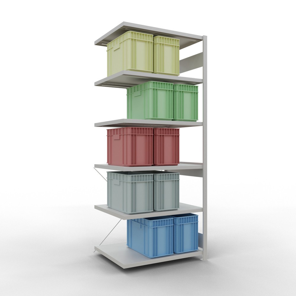 Numéro de l'image du produit 3: Rayonnage à tablettes SCHULTE, système à emboîter, travée auxiliaire, charge par tablette 330 kg, gris clair, HxlxP 2500 x 1000 x 800 mm