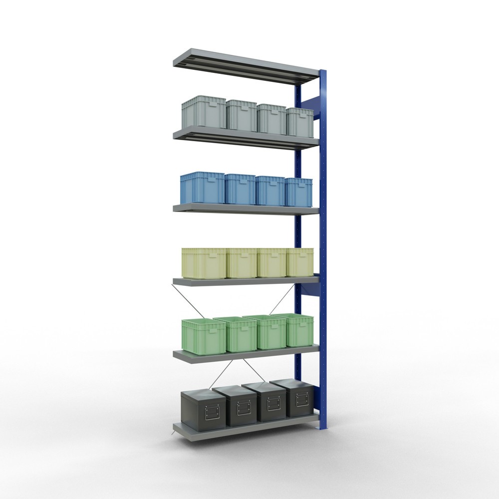 N° de l'image du produit 3 : Rayonnage à tablettes SCHULTE, montage par enfichage, travée auxiliaire, charge par tablette 330 kg, bleu gentiane/galvanisé, H x l x P 2 500 x 1 000 x 300 mm