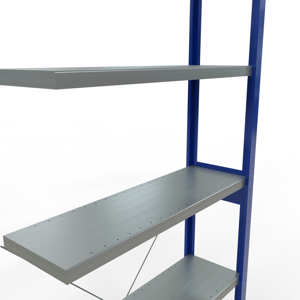 N° de l'image du produit 5 : Rayonnage à tablettes SCHULTE, montage par enfichage, travée auxiliaire, charge par tablette 330 kg, bleu gentiane/galvanisé, H x l x P 2 500 x 1 000 x 300 mm