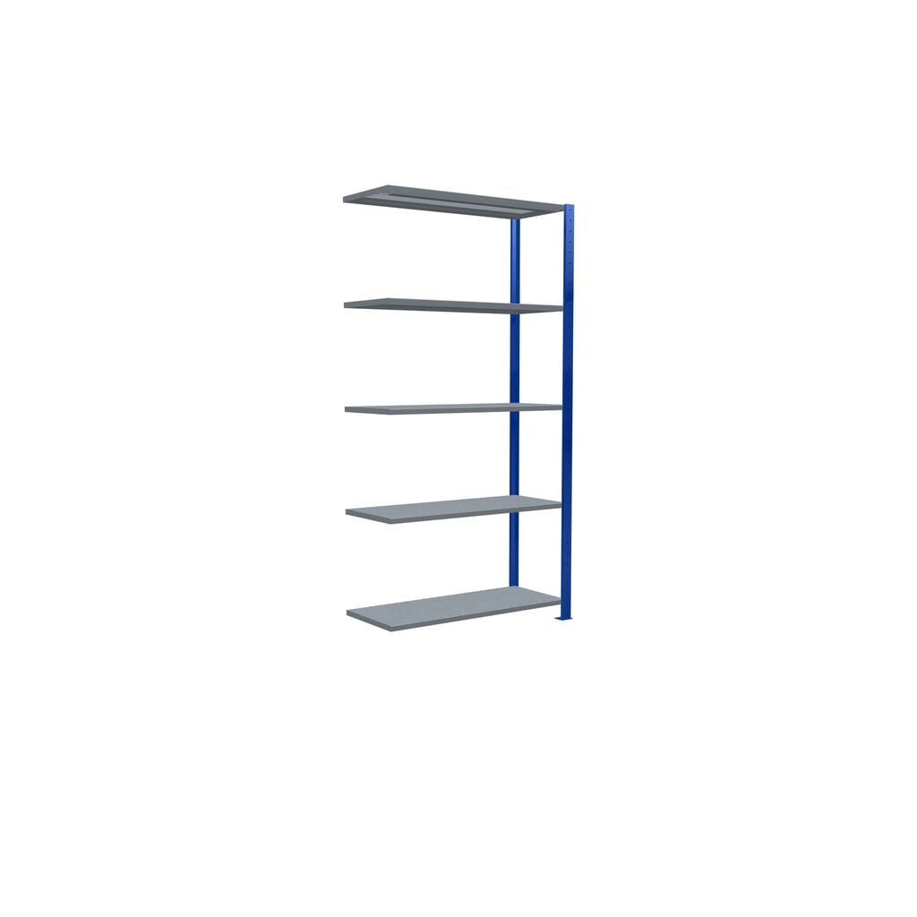 N° de l'image du produit 2 : Rayonnage à tablettes SCHULTE, montage par enfichage, travée auxiliaire, charge par tablette 330 kg, bleu gentiane/galvanisé, H x l x P 2000 x 1000 x 400 mm