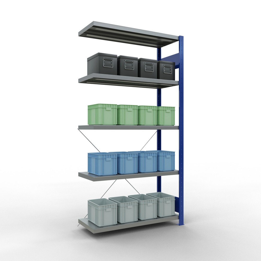 Numéro de l'image du produit 3: Rayonnage à tablettes SCHULTE, montage par enfichage, travée auxiliaire, charge par tablette 330 kg, bleu gentiane/galvanisé, H x l x P 2000 x 1000 x 400 mm