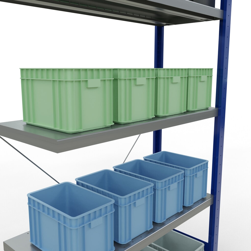 N° de l'image du produit 4 : Rayonnage à tablettes SCHULTE, montage par enfichage, travée auxiliaire, charge par tablette 330 kg, bleu gentiane/galvanisé, H x l x P 2000 x 1000 x 400 mm