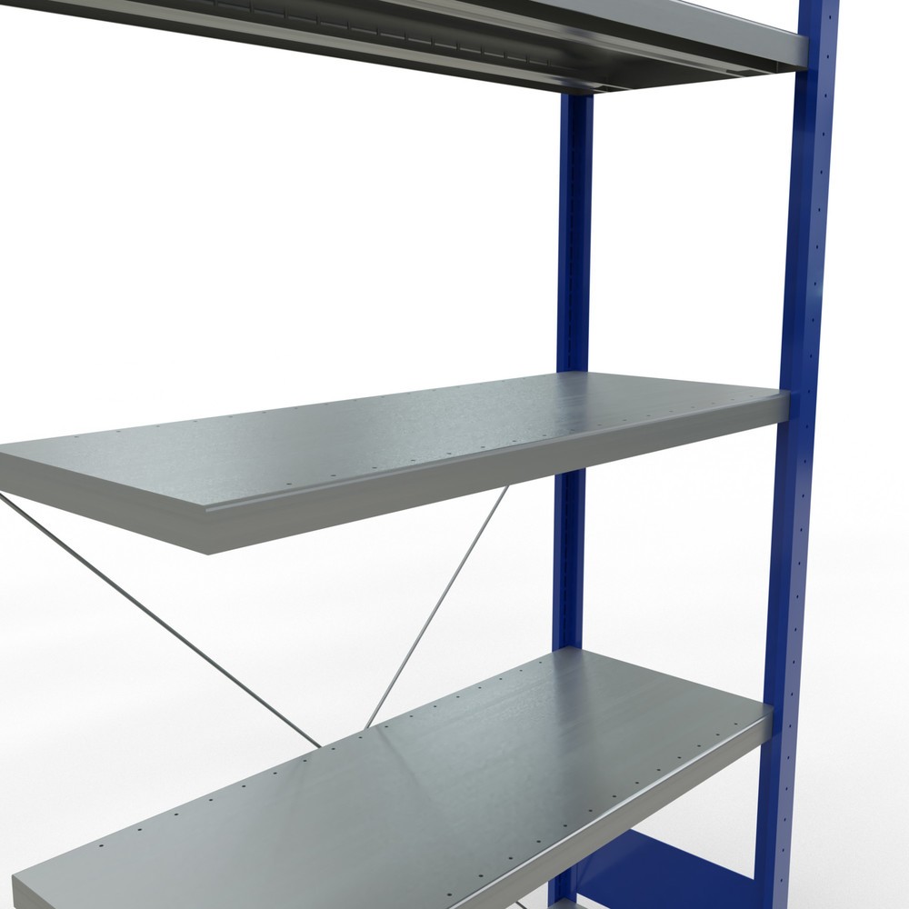 Numéro de l'image du produit 5: Rayonnage à tablettes SCHULTE, montage par enfichage, travée auxiliaire, charge par tablette 330 kg, bleu gentiane/galvanisé, H x l x P 2000 x 1000 x 400 mm