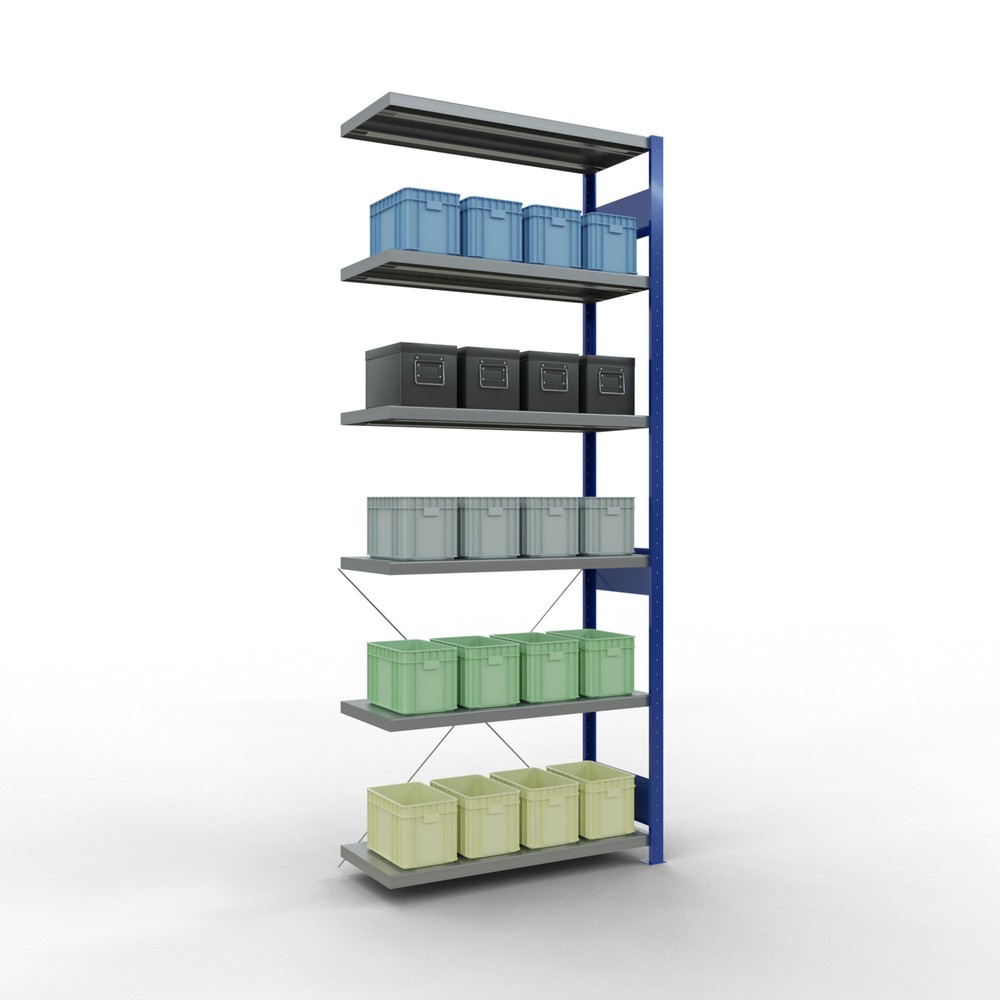 Numéro de l'image du produit 3: Rayonnage à tablettes SCHULTE, montage par enfichage, travée auxiliaire, charge par tablette 330 kg, bleu gentiane/galvanisé, H x l x P 2 500 x 1000 x 400 mm