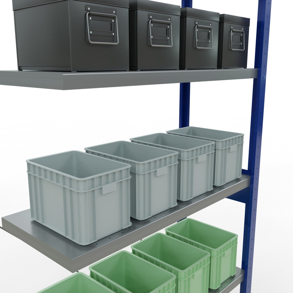 Numéro de l'image du produit 4: Rayonnage à tablettes SCHULTE, montage par enfichage, travée auxiliaire, charge par tablette 330 kg, bleu gentiane/galvanisé, H x l x P 2 500 x 1000 x 400 mm