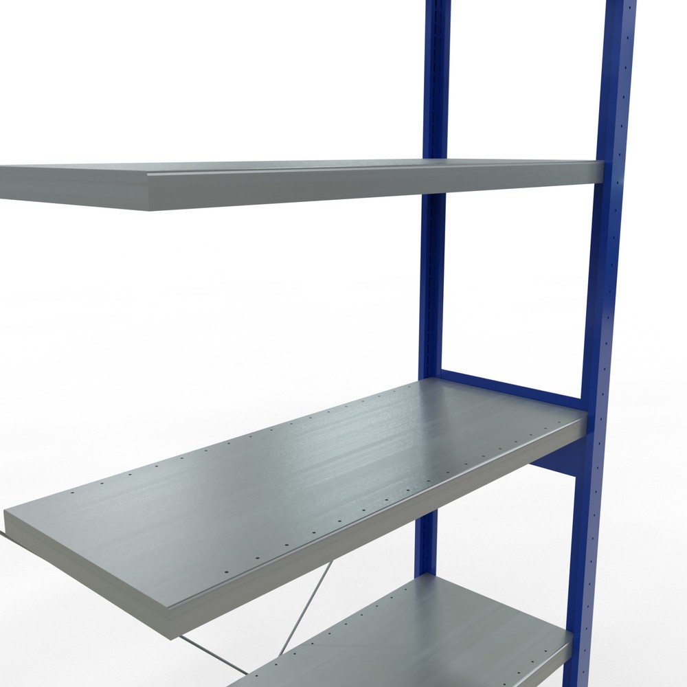 Numéro de l'image du produit 5: Rayonnage à tablettes SCHULTE, montage par enfichage, travée auxiliaire, charge par tablette 330 kg, bleu gentiane/galvanisé, H x l x P 2 500 x 1000 x 400 mm
